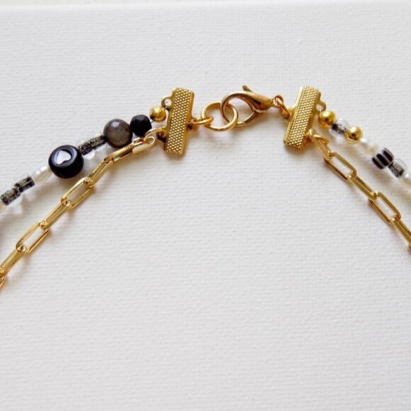 new! charm necklace beaded choker layered  freshwater pearl paperclip link chain - Picture 8 of 8